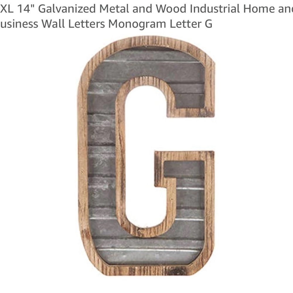 Galvanized Metal and Wood Monogram Letter G Wall Decor